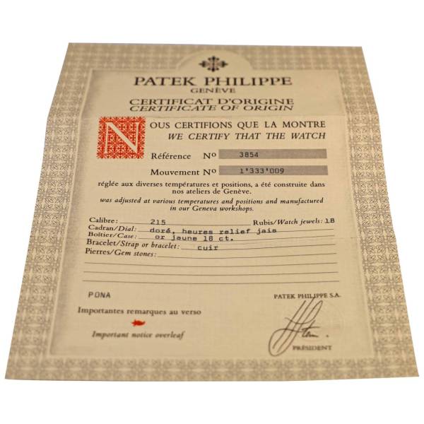 Patek Philippe 3854 Watch Warranty Papers - HorologyBooks.com
