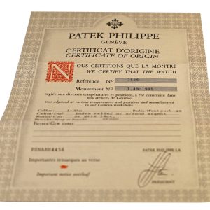 Patek Philippe 3585 Watch Warranty Papers Vintage